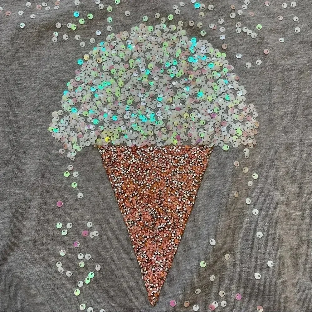 Justice Girls Gray Ice Cream Sequin Sweatshirt Size 18/20